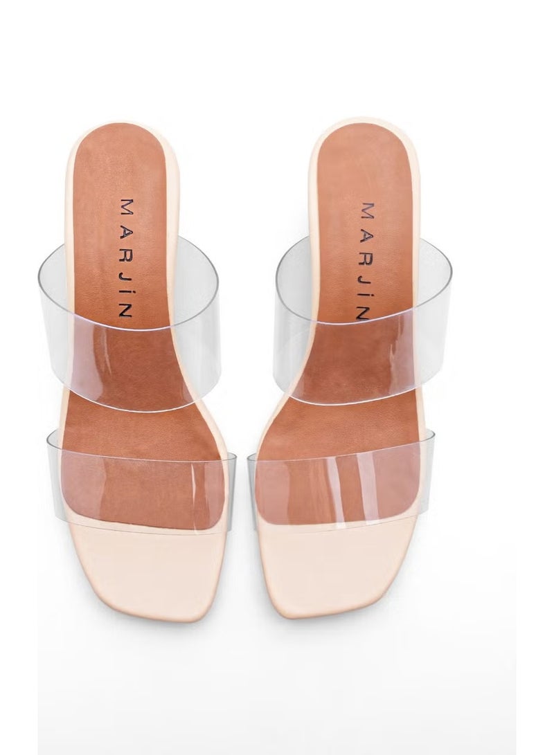 MARJIN Women's Transparent Banded Transparent Heeled Slippers Yesva - Image 4